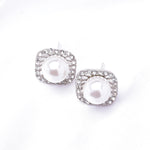 Charming Square Crystal & Fresh Pearl Earring_2 colors