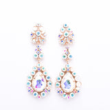 Round Stone Trimmed Teardrop Evening Earring_15 colors