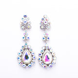 Round Stone Trimmed Teardrop Evening Earring_15 colors