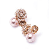 Charming Rose Flower Crystal & Pearl Earring_5 colors