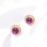 Classic Round Button Crystal Earring_9 colors