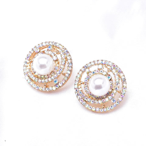 Circle Line Fresh Water Pearl & Crystal Earring_3 colors