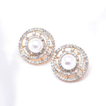 Circle Line Fresh Water Pearl & Crystal Earring_3 colors