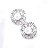 Circle Line Fresh Water Pearl & Crystal Earring_3 colors