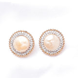 Classic Round Natural Fresh Pearl & Crystal Earring_2 colors