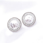 Classic Round Natural Fresh Pearl & Crystal Earring_2 colors