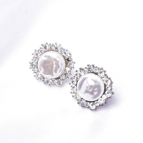 Classic Round Natural Fresh Pearl & Crystal Earring