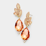 Crystal & Pearl Pave Leaf Teardrop Evening Earrings_6 colors