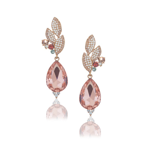 Crystal & Pearl Pave Leaf Teardrop Evening Earrings_6 colors