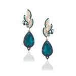 Crystal & Pearl Pave Leaf Teardrop Evening Earrings_6 colors