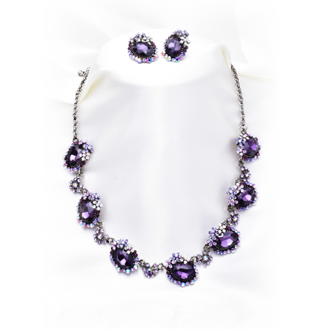 Oval fancy flower classical Crystal Necklace set
