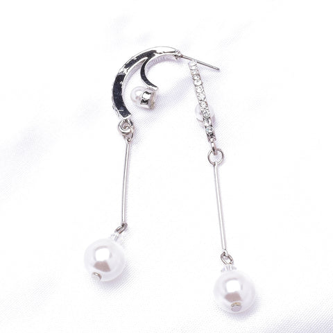 Elegant Fresh Pearl & Crystal Double Hoop long Earring
