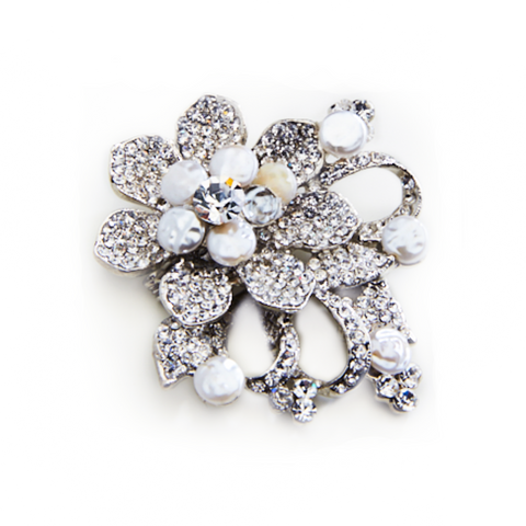 Crystal & Fresh Pearl Flower Paved Pin Brooch_2 colors