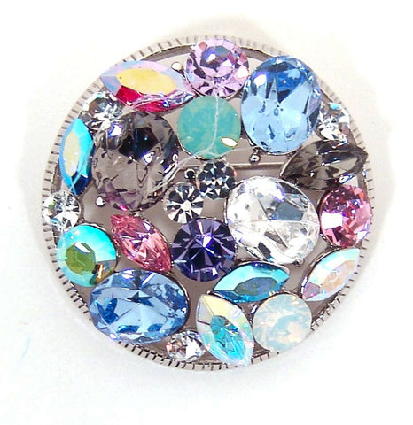 ROUND LT. MULTI PULL  AUSTRIAN CRYSTAL BROOCH