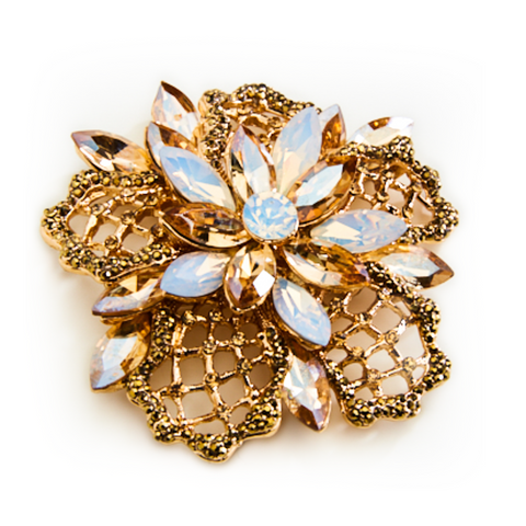 Victorian Filigree Flower fancy crystal Brooch_5 colors