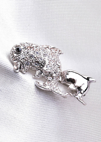 CUTE DOUBLE DOLPHIN SWAROVSKI CRYSTAL BROOCH