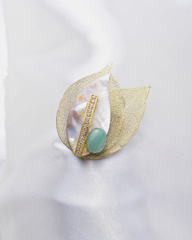 LEAF ABALONE & JADE NATURAL STONE BR00CH