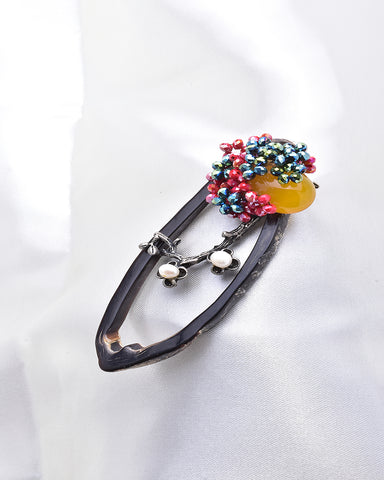 CLASSIC OVAL CUT NATURAL STONE BEADS CRYSTAL BROOCH