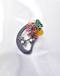 NATURAL WOODEN CUT SHAPE STONE & BEADS BROOCH
