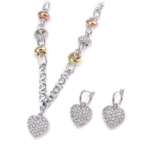 Tri Color Heart Necklace Set