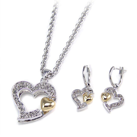 Double Heart two tone Necklace Set