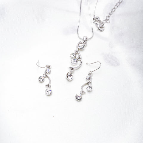 Curved Line drop Crystal Necklace Set